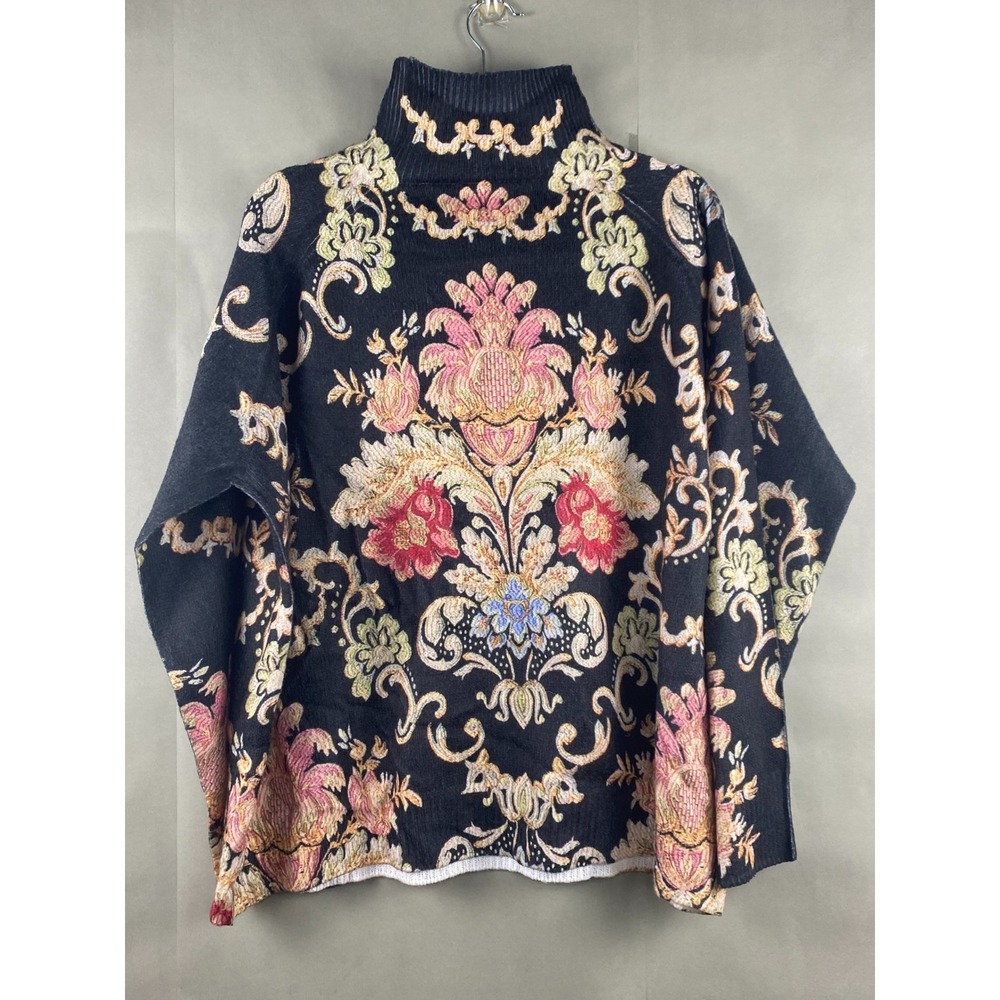 Women Tapestry Floral Mock Neck Sweater 2XL Black Knit Pullover Whimsigoth - Picture 6 of 9